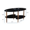Black Oval glass coffee table, modern table in living room Oak wood leg tea table 3-layer tempered glass table