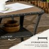 Outsunny Patio PE Rattan Coffee Table with Storage Shelf, Hand-Woven Wicker Outdoor Side Table, 2-Layer Storage Table with Wood-plastic Composite Top