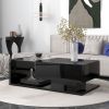 [VIDEO provided] ON-TREND Modern Coffee Table with Tempered Glass, Wooden Cocktail Table with High-gloss UV Surface