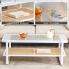 Modern minimalist white double layered solid wood coffee table. Glass tabletop