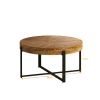 33.86"Modern Retro Splicing Round Coffee Table, Fir Wood Table Top with Black Cross Legs Base(Same SKU:W757126237)