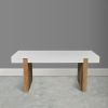 Kerry 38 Inch Mango Wood Coffee Table, Rectangular, Sled Base, Glossy White, Natural Brown