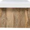 Kerry 38 Inch Mango Wood Coffee Table, Rectangular, Sled Base, Glossy White, Natural Brown