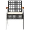 3 Piece Bistro Set with Cushions Black Poly Rattan Acacia Wood