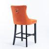 Contemporary Velvet Upholstered Barstools with Button Tufted Decoration and Wooden Legs, and Chrome Nailhead Trim, Leisure Style Bar Chairs,Bar stools
