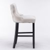 A&A Furniture,Contemporary Velvet Upholstered Wing-Back Barstools with Button Tufted Decoration and Wooden Legs, and Chrome Nailhead Trim