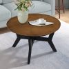 32inch Wood Round Coffee Table for Living Room,Mid Century Farmhouse Circle Wooden Coffee Tables for Apartment, Easy Assembly,Black and Walnut Top