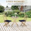 3 Pieces Patio Folding Bistro Set, Outdoor Pine Wood Table and Chairs Set with Tie-on Cushion & Square Coffee Table, Great for Indoor, Poolside