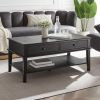 conifferism Modern Black Coffee Table with Storage Shelf and 2 Drawers for Living Room, Wood Small Coffee Table with Large Storage Space
