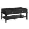 conifferism Modern Black Coffee Table with Storage Shelf and 2 Drawers for Living Room, Wood Small Coffee Table with Large Storage Space