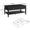conifferism Modern Black Coffee Table with Storage Shelf and 2 Drawers for Living Room, Wood Small Coffee Table with Large Storage Space
