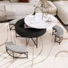 Modern Round Lift-Top Coffee Table with Storage & 3 Ottoman White & Black