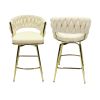 Bar Chair Toweling Woven Bar Stool Set of 2,Golden legs Barstools No Adjustable Kitchen Island Chairs
