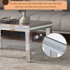 [VIDEO provided] ON-TREND Fashionable Modern Glass Mirrored Coffee Table, Easy Assembly Cocktail Table with Crystal Design and Adjustable Height Legs