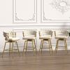Bar Chair Toweling Woven Bar Stool Set of 2,Golden legs Barstools No Adjustable Kitchen Island Chairs