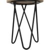 12" Acacia Wood End/Side Table, Living Room Accent Stool, Iron Hairpin Legs, Home Décor, Brown/Black