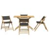 5 Piece Folding Bistro Set with Dark Gray Cushions Bamboo