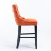 Contemporary Velvet Upholstered Barstools with Button Tufted Decoration and Wooden Legs, and Chrome Nailhead Trim, Leisure Style Bar Chairs,Bar stools