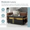 [VIDEO provided] ON-TREND Contemporary Coffee Table with Faux Marble Top, Rectangle Cocktail Table with Caster Wheels