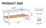 Modern minimalist white double layered solid wood coffee table. Glass tabletop