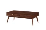 Retro Modern Style 1pc Coffee Table with 2x Drawers Brown Finish Living Room Furniture Walnut Veneer Wooden Furniture
