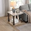 Mid-Century Rectangle End Table for Living Room, Wood Side Table with 2-Tier Storage Shelf for Living Room, Grey Tabletop