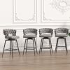 Bar Chair Linen Woven Bar Stool Set of 2,Black legs Barstools No Adjustable Kitchen Island Chairs