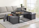 Vinny 35" Black Wood Grain 5 Piece Coffee Table Set with Raised Edges