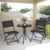 Terrace Bistro 3-Piece Outdoor Tableware Set with Folding Chairs; Black