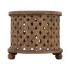 36 Inch Handcrafted Oval Coffee Table, Intricate Cutout Design, Antique Brown