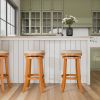 30" Bar Stool, Natural Finish, Beige Fabric Seat