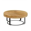 Modern Round Coffee Table Wooden Carving Pattern Coffee Table with Metal Legs for Living Room Reception Room Office ,Black