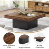 Coffee Table Square LED Coffee Table Engineered Wood Low Coffee Table for Living Room (Rustic Brown+Black) 35.4'W *35.4'D*17.7'H