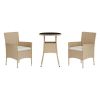 3 Piece Patio Bistro Set with Cushions Beige Poly Rattan