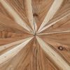 31 Inch Round Mango Wood Coffee Table, Sunburst Design, Tapered Iron Legs, Brown, Black
