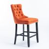 Contemporary Velvet Upholstered Barstools with Button Tufted Decoration and Wooden Legs, and Chrome Nailhead Trim, Leisure Style Bar Chairs,Bar stools