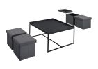 Vinny 35" Black Wood Grain 5 Piece Coffee Table Set with Raised Edges