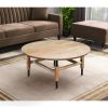 34 Inch Round Coffee Table, Handcrafted Natural Brown Mango Wood with Black Iron Legs