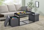 Monty 35" Black Wood Grain 3 Piece Coffee Table Set with Raised Edges
