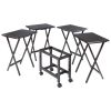 Wood Allen 5-Pc Snack Table Set;  Storage Rack;  Coffee Finish