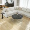 35 Inch Round Coffee Table, Sandblasted Matte Black Mango Wood Top, Curved Aluminium Legs, Antique Silver
