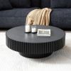 BLACK MDF coffee table 39.37inch Modern Handcraft Drum Coffee Table Round Wood Coffee Table for Living Room, Apartment