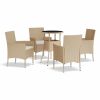 5 Piece Patio Bistro Set with Cushions Beige Poly Rattan