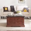 Farmhouse Coffee Table, Square Wood Table with Large Hidden Storage Compartment for Living Room