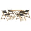 5 Piece Folding Bistro Set with Dark Gray Cushions Bamboo