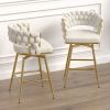 Bar Chair Toweling Woven Bar Stool Set of 2,Golden legs Barstools No Adjustable Kitchen Island Chairs