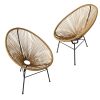 Outdoor Acapulco Chair Set of 2 All-Weather Patio Conversation Bistro Set with Flexible Rope and Heavy Duty Frame for Balcony, Porch, Garden, Beige