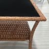 Outsunny Rattan Side Table, Outdoor End Table with Storage Shelf, Aluminum Frame Square, Coffee Table with Tempered Glass Top, Sand