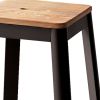 Natural and Black Armless Bar Stool with Crossbar Support