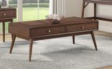 Retro Modern Style 1pc Coffee Table with 2x Drawers Brown Finish Living Room Furniture Walnut Veneer Wooden Furniture